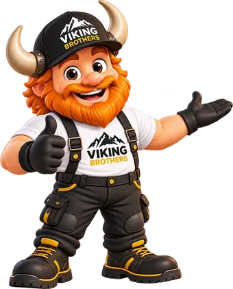 Maskot Viking Brothers ukazuje rukou